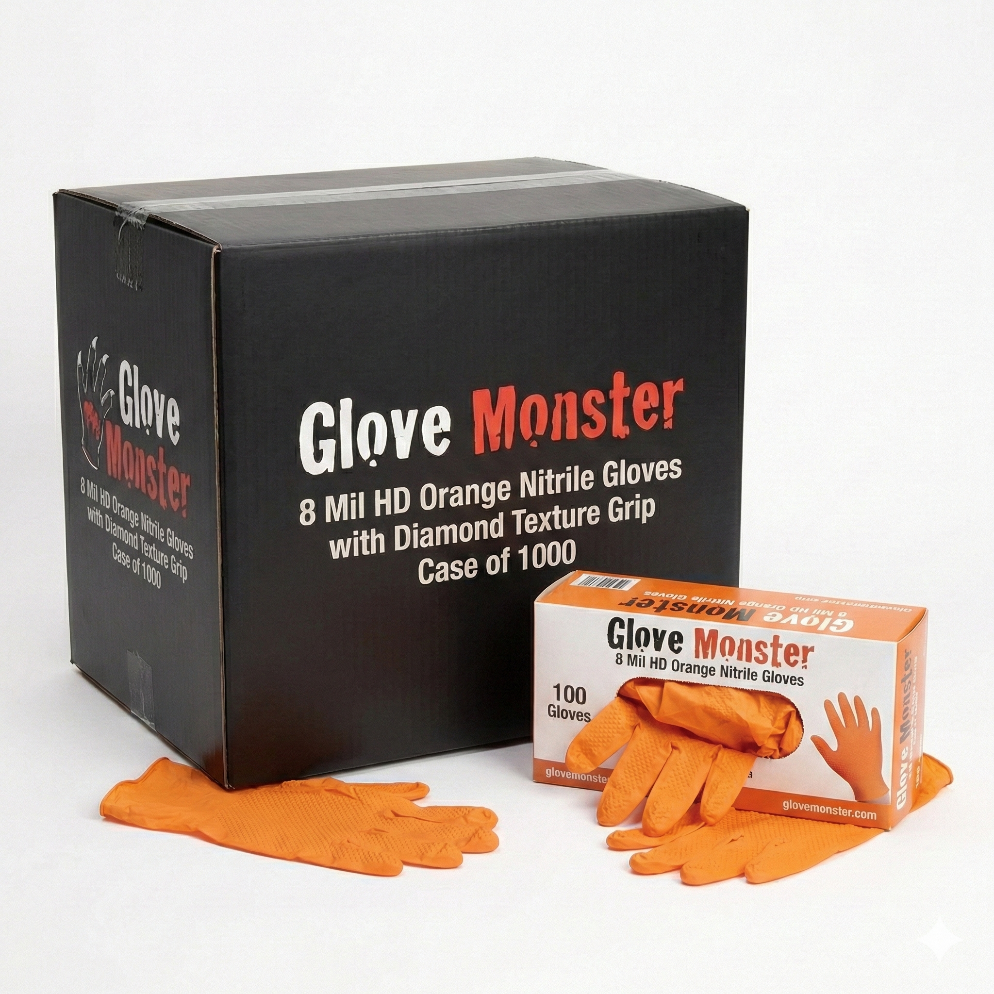 8 Mil HD Orange Nitrile Gloves with Diamond Texture Grip, Case